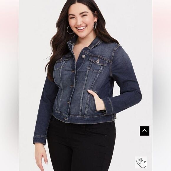 Torrid Womens size 1 Denim‎ Trucker Jacket Medium Wash Stretch Pockets - Picture 7 of 16